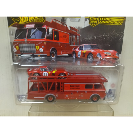 FERRARI 250 GTO + FIAT 642 TEAM TRANSPORTER 1:64 HOT WHEELS PREMIUM