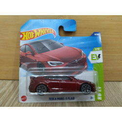 TESLA MODEL S PLAID RED 1/10 EV 1:64 HOT WHEELS CARTON DOBLADO
