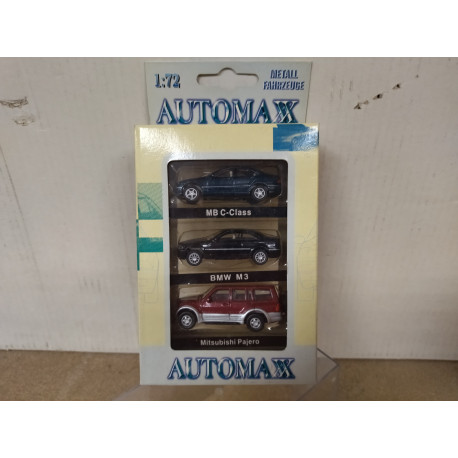 PACK MERCEDES-BENZ C-CLASS, BMW M3, MITSUBISHI PAJERO 1:72 AUTOMAXX