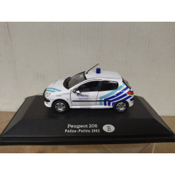 PEUGEOT 206 2002 POLITIE POLICE BELGIUM 1:43 FABBRI URNA NO ORIGINAL