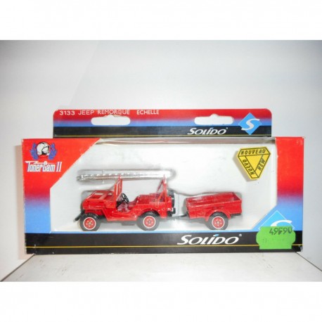 JEEP WILLYS + REMOLQUE BOMBEROS POMPIERS FIRE SOLIDO 3133