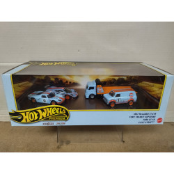 DIORAMA SET X 4 FORD TRANSIT/GT40/MCLAREN F1 GTR GULF 1:64 HOT WHEELS PREMIUM