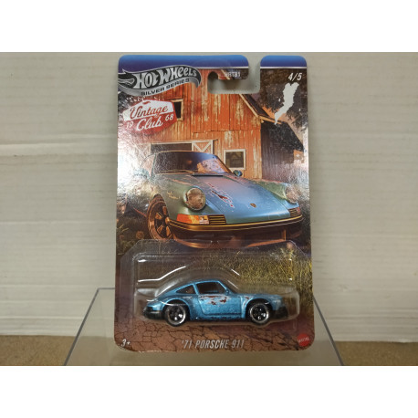 PORSCHE 911 1971 BLUE 4/5 VINTAGE CLUB 1:64 HOT WHEELS SILVER CARTON ROTO