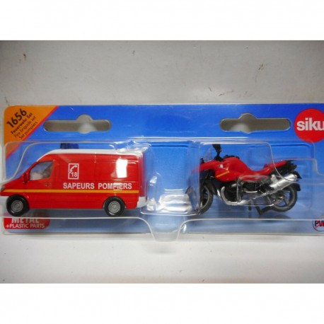 MERCEDES-BENZ SPRINTER + MOTO BMW SET SAUPERS POMPIERS FRANCE apx 1:64 SIKU 1656