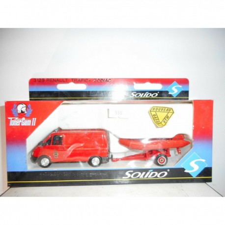 RENAULT TRAFIC + REMOLQUE ZODIAC BOMBEROS POMPIERS FIRE SOLIDO 3129