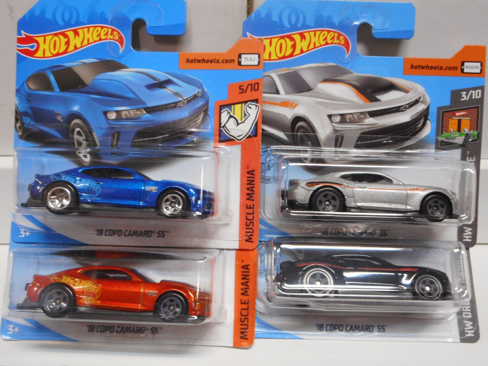 CHEVROLET CAMARO COPO SS 2018 BLUE,ORANGE,BLACK,GREY HOT WHEELS 1:64 - BCN  STOCK CARS