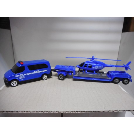 FURGONETA POLICE+REMOLQUE+HELICOPTERO 1:60 SPEED TRACK USADO/VER FOTOS