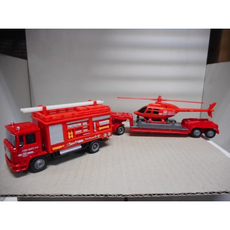 CAMION BOMBEROS+REMOLQUE+HELICOPTERO 1:60 SPEED TRACK USADO/VER FOTOS