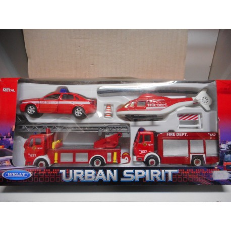 BOMBEROS AUDI A4/2 MERCEDES/HELICOPTER FIRE WELLY 1:34/39 USADO/VER FOTOS