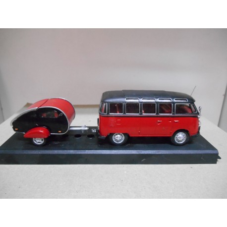VOLKSWAGEN T1 TRANSPORTER SAMBA 1960 + REMOLQUE 1:43 HONGWELL USADO/NO CAJA