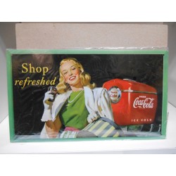 PLACA/PLAQUE/PLATE METAL DECORACION " SHOP REFRESHED COCA-COLA " 30,5cm x 17,5cm