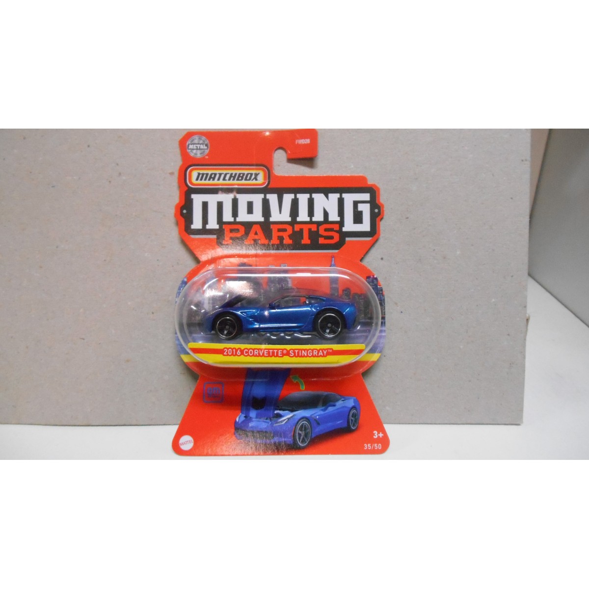 Matchbox 2016 Corvette Stingray Pull-Back Toy Car | 1:64 Scale With Moving Parts & Flashing Light | Blue