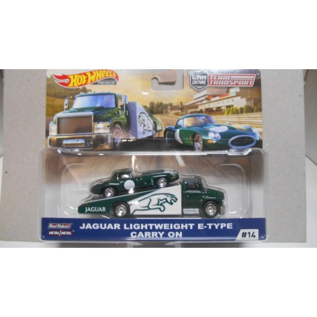 JAGUAR LIGHTWEIGHT E-TYPE + CARRY ON TEAM TRANSPORT 14 1:64 HOT WHEELS