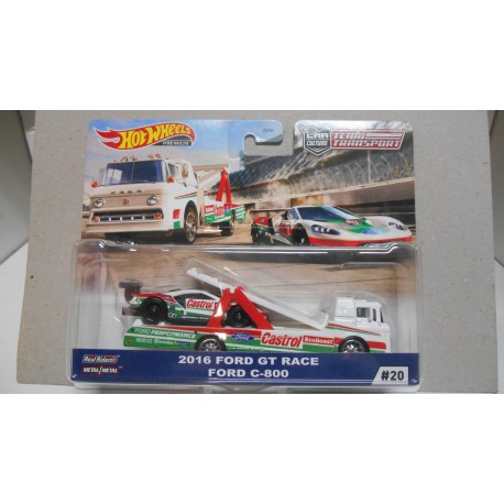 FORD GT RACE 2016 CASTROL + FORD C-800 TEAM TRANSPORT 20 1:64 HOT WHEELS