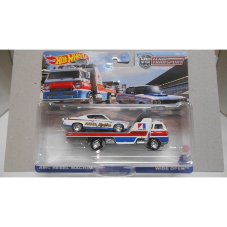 AMC REBEL MACHINE + WIDE OPEN TEAM TRANSPORT 43 1:64 HOT WHEELS