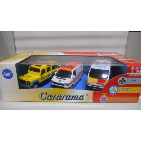 LAND ROVER 110 DYA/ TRANSIT SAMUR/VW TRANSPORTER 112 EMERGENCIAS 1:43 CARARAMA