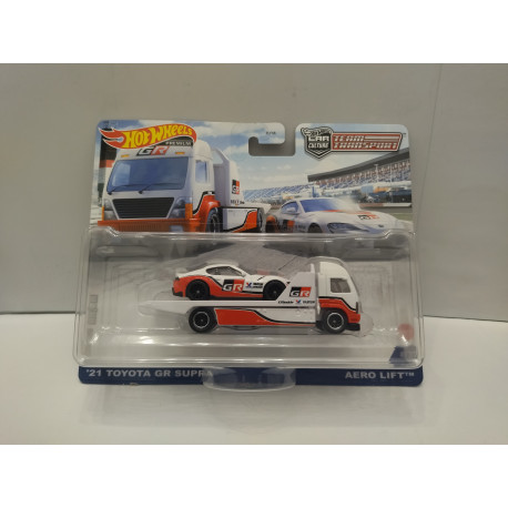 TOYOTA GR SUPRA 2021 + AERO LIFT PICKUP TEAM TRANSPORT n37 1:64 HOT WHEELS PREMIUM